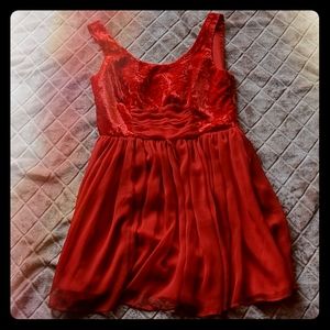 Free People Red Crushed Velvet and Chiffon Dress